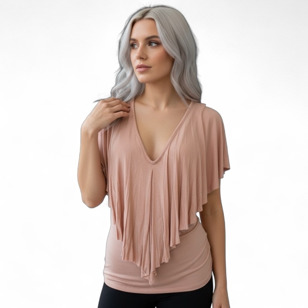 Olivia Sky Gorgeous Blush Waterfall V-Neck Top NWOT M